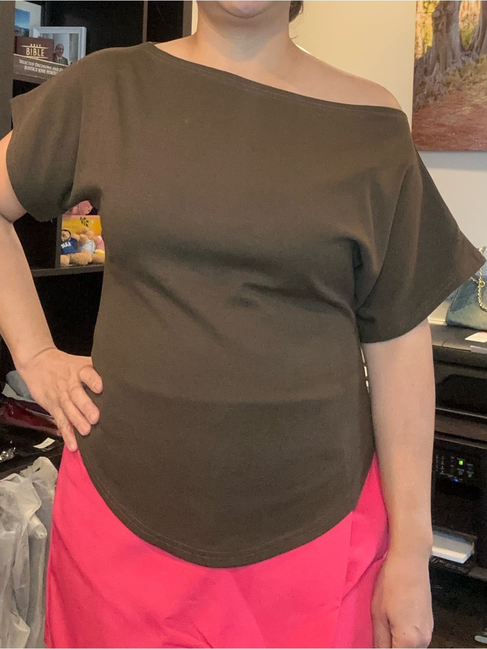 Off-Shoulder Short Sleeve Top in Dark Brown Color from Shanaa Bangkok up to XL